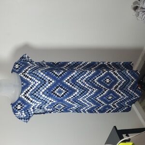 Sandra Darren Navy and White Zigzag Midi Dress